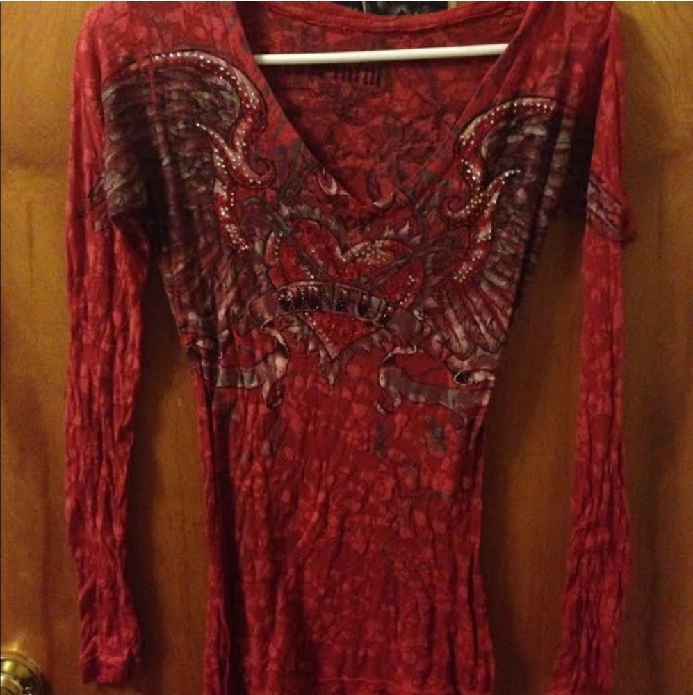 Sinful Red Detailed Angel wings longsleeve Shirt